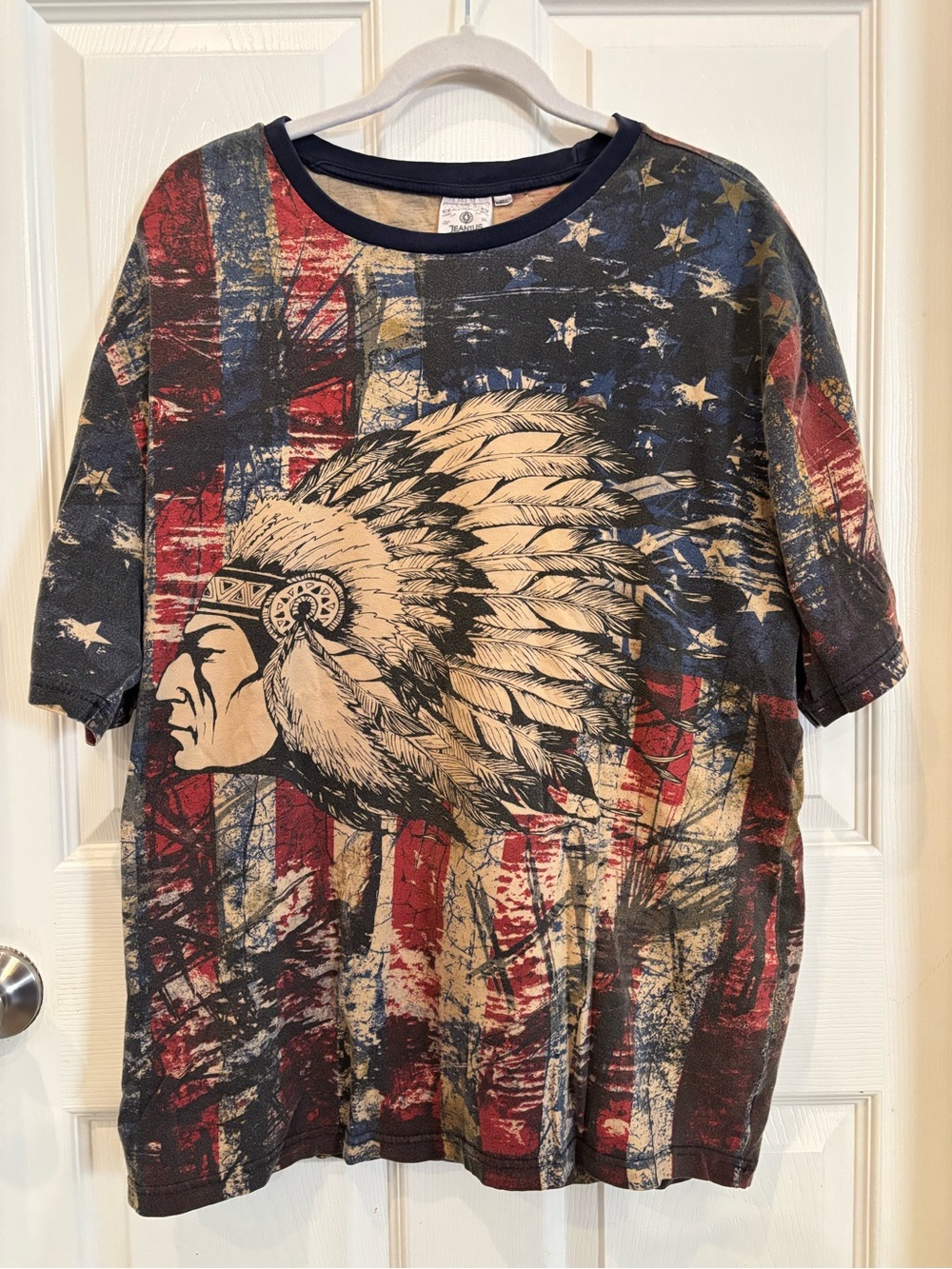 Jeanius Graphic Flag Headdress Tee - Navy, Tan, Red USA 🇺🇸